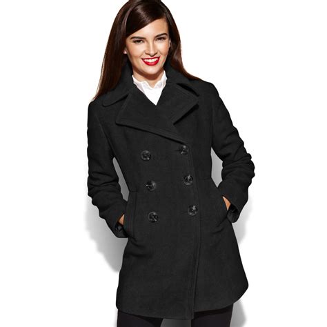 Wool Blend Pea Coat in Black 